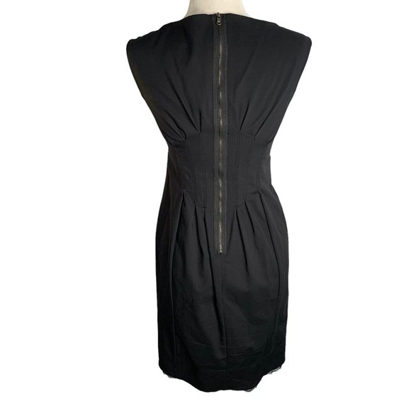 Pleated Waist Sleeveless Sheath Dress S Black Lined Lace Trim Exposed Zipper - Picture 4 of 7